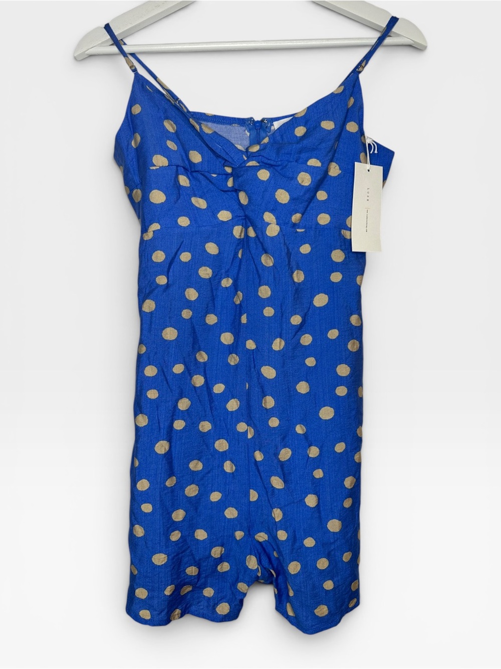 NWT LUSH Blue & Cream Polka Dot Twist-Front Romper MEDIUM - Picture 2 of 8